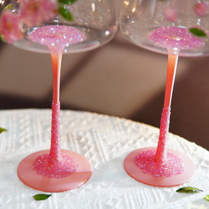 Handcrafted Pink Wine Glass with Real Preserved Flowers, Floral Relief Drinkware