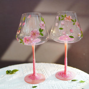 Handcrafted Pink Wine Glass with Real Preserved Flowers, Floral Relief Drinkware
