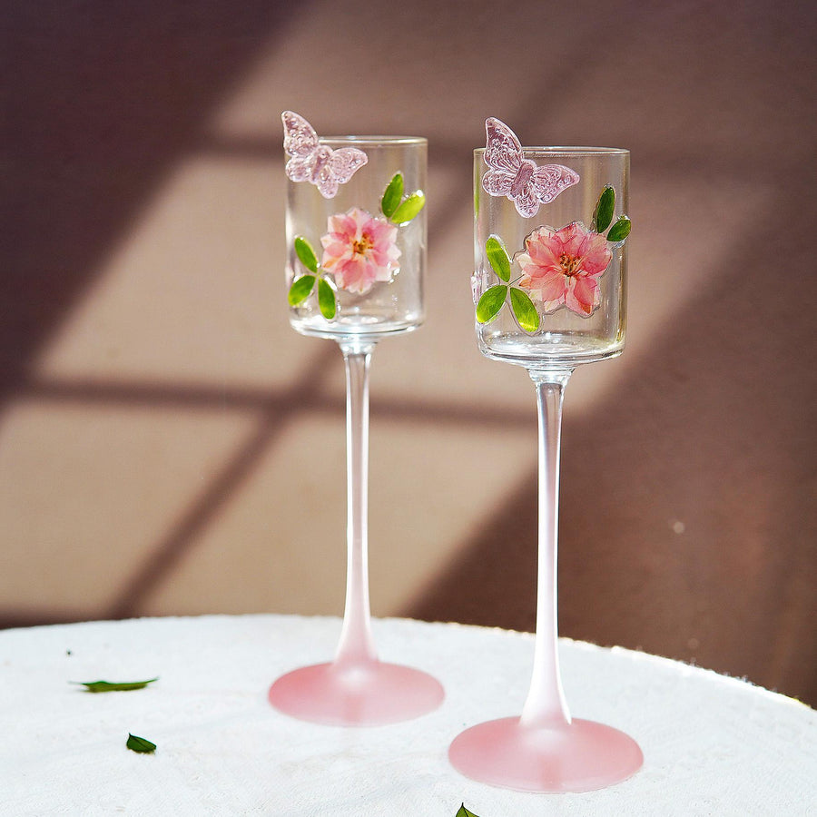 Handcrafted Floral Champagne Flute — Eco Resin Real Preserved Flowers & Pink