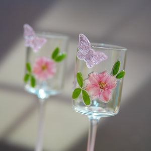 Handcrafted Floral Champagne Flute — Eco Resin Real Preserved Flowers & Pink