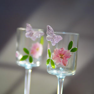 Handcrafted Floral Champagne Flute — Eco Resin Real Preserved Flowers & Pink