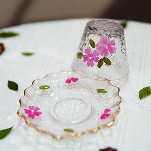 Handcrafted Floral Resin Tea Cup Saucer Set — Gold Rim Glass Gaiwan