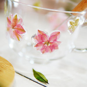 Handcrafted Real Flower Glass Mug with Bamboo Lid, 400 ml