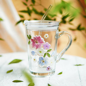Handcrafted Pressed Flower Glass Tumbler with Straw — Real Flower Art Drinkware