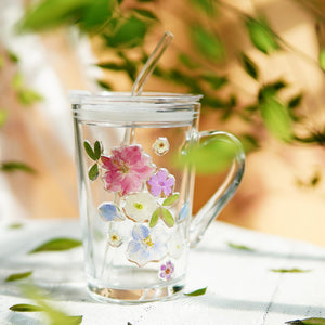 Handcrafted Pressed Flower Glass Tumbler with Straw — Real Flower Art Drinkware