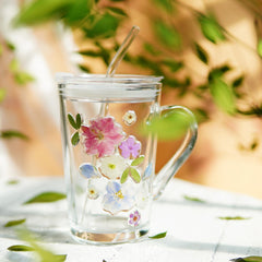 Handmade Pressed Flower Glass Tumbler with Straw | Real Flower Art Drinkware