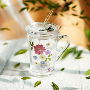 Handcrafted Pressed Flower Glass Tumbler with Straw — Real Flower Art Drinkware