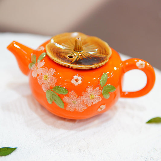 Handmade Ceramic Teapot Cup Set | Real Pressed Flowers, Eco-Friendly Floral Tea Tableware
