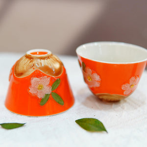Handcrafted Ceramic Teapot Cup Set — Real Pressed Flowers, Floral Tea Tableware