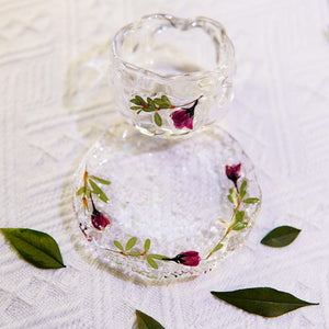 Handcrafted Glass Teacup Saucer Set — Real Preserved Roses