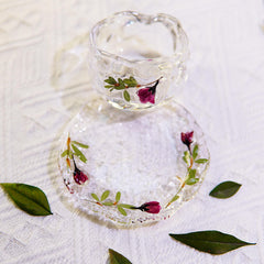 Handcrafted Glass Teacup Saucer Set â€?Real Preserved Roses, Eco Resin Floral Design