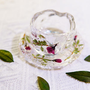 Handcrafted Glass Teacup Saucer Set — Real Preserved Roses