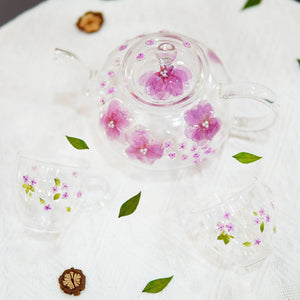 Handcrafted Pressed Flower Glass Teapot and Cup Set — Botanical Tea Gift