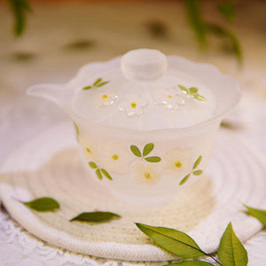 Handcrafted Lotus Teapot Cup Set, Frosted Glass