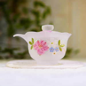 Gradient Pink Butterfly Glass Cup — Real Preserved Flowers, Botanical Tea Mug