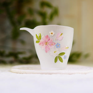 Gradient Pink Butterfly Glass Cup — Real Preserved Flowers, Botanical Tea Mug
