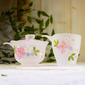 Gradient Pink Butterfly Glass Cup — Real Preserved Flowers, Botanical Tea Mug