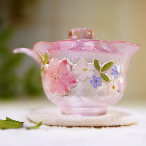 Handcrafted Gradient Pink Butterfly Glass Cup with Preserved Flowers