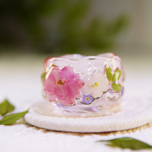 Handcrafted Gradient Pink Butterfly Glass Cup with Preserved Flowers