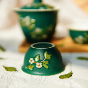 Handcrafted Black Ceramic Tea Set with Preserved Flower Petals