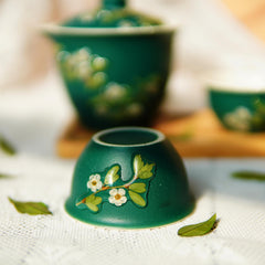 Handmade Black Ceramic Tea Set with Preserved Flower Petals â€?Eco-Friendly Handcrafted Floral Teaware Gift