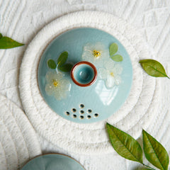 Handmade Ruyao Teaware with Real Flower Design â€?Ice Crack Teapot & Cups