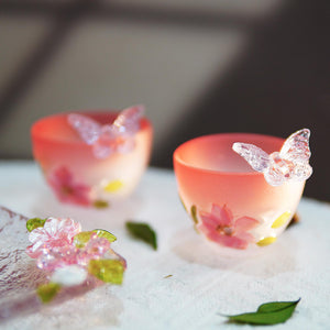 Gradient Pink Butterfly Glass Cup — Preserved Flowers Eco Resin Mug
