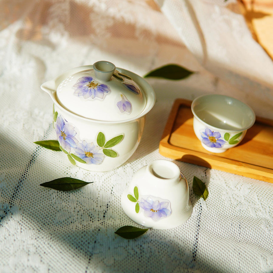 Handcrafted Porcelain Flower Teapot Set — Eco Real Pressed Flower Tea Cups