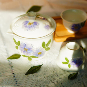 Handcrafted Porcelain Flower Teapot Set — Eco Real Pressed Flower Tea Cups