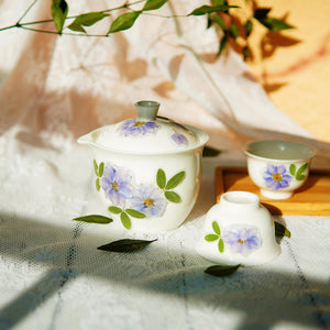 Handcrafted Porcelain Flower Teapot Set — Eco Real Pressed Flower Tea Cups