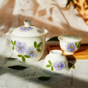 Handcrafted Porcelain Flower Teapot Set — Eco Real Pressed Flower Tea Cups