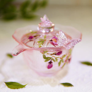 Handcrafted Gradient Pink Butterfly Glass Cup with Lid