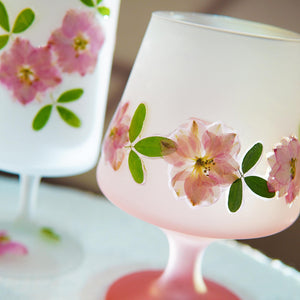 Handcrafted Pink Ombre Stem Glass with Preserved Flowers