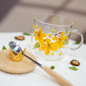 Handcrafted Glass Floral Mug with Real Pressed Flowers