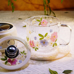 Handmade Floral Glass Electric Tea Cup Set â€?Preserved Flowers, Herbal Infusions, Wellness Ritual