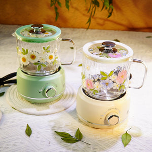 Handcrafted Floral Glass Electric Tea Cup Set