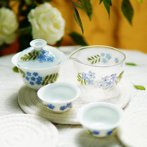 Handcrafted Bone China Tea Set with Preserved Flowers