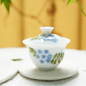 Handcrafted Bone China Tea Set with Preserved Flowers