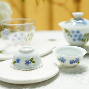 Handcrafted Bone China Tea Set with Preserved Flowers