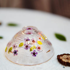Handmade Gradient Pink Butterfly Glass Cup â€?Real Preserved Flowers, Gold Edge Mug