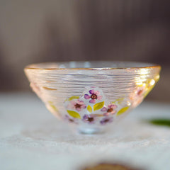 Handmade Gradient Pink Butterfly Glass Cup â€?Real Preserved Flowers, Gold Edge Mug