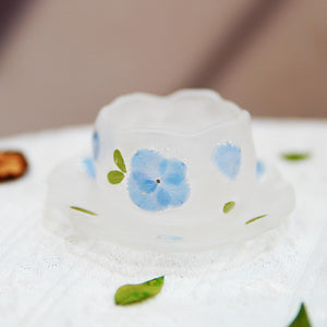 Handcrafted Glass Tea Cup Set with Preserved Peacock Hydrangea