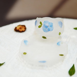 Handcrafted Glass Tea Cup Set with Preserved Peacock Hydrangea