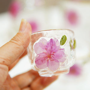 Handcrafted Sake Set with Real Preserved Peach Blossoms
