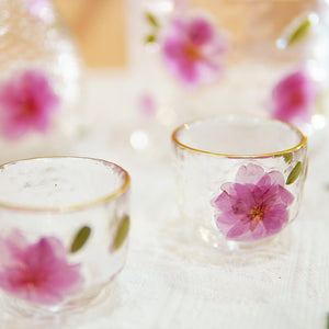 Handcrafted Sake Set with Real Preserved Peach Blossoms