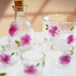 Handcrafted Sake Set with Real Preserved Peach Blossoms