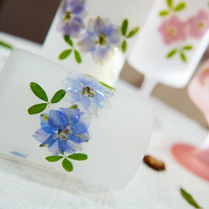 Handcrafted Frosted Glass Gaiwan Set with Real Preserved Flowers