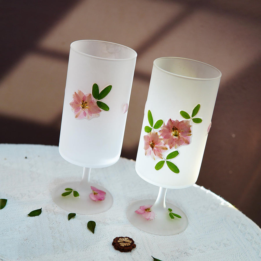 Handcrafted Frosted Glass Gaiwan Set with Real Preserved Flowers