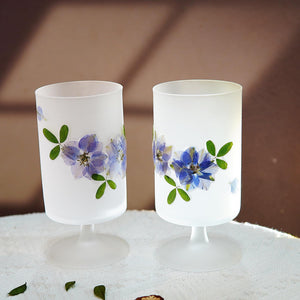 Handcrafted Frosted Glass Gaiwan Set with Real Preserved Flowers