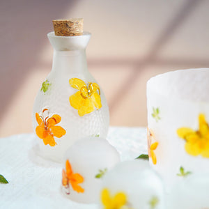Handcrafted Pressed Flower Sake Set, Botanical Glass Carafe & Cups